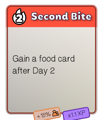 Heat 2: Second Bite -- gain a food card after Day 2